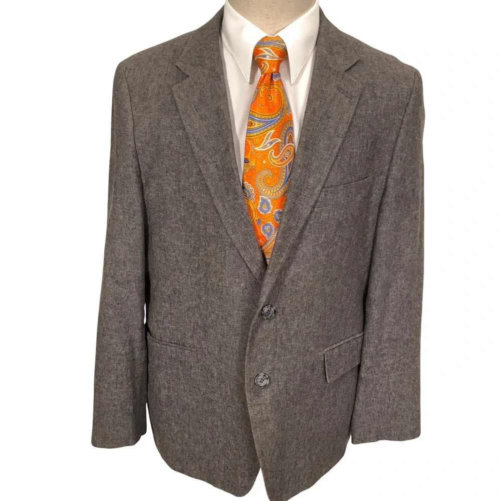 Stafford Blazer Mens 42S Gray 2 Button‎ Classic Lightweight Linen Summer Jacket